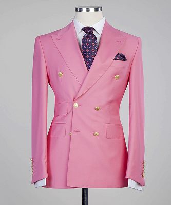 Donald Pink Fashion Double Breasted Peaked Lapel Men Suits_4