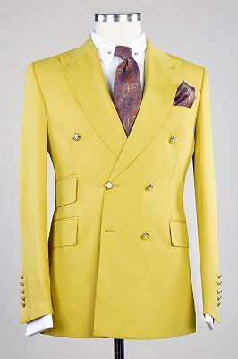 Ernest Yellow Peaked Lapel Double Breasted Two Pieces Men Suits