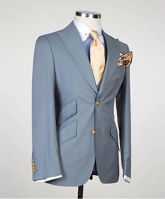 Gregory Modern Grey 3-pieces Peaked Lapel Men Suits For Business_4