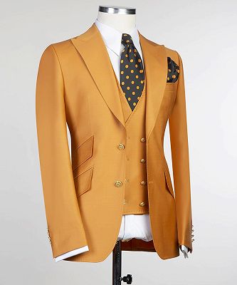 Brandon New Arrival Dark Yellow Peaked Lapel 3-Pieces Fashion Men Suits_3