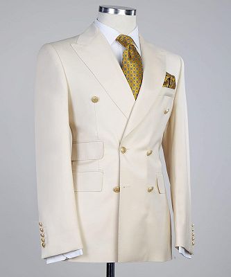 Ebenezer Creamy White Double Breasted Stylish Peaked Lapel Men Suits_3