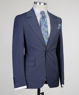 Jay Newest Navy Stripe Notched Lapel Three Pieces Men Suits_3