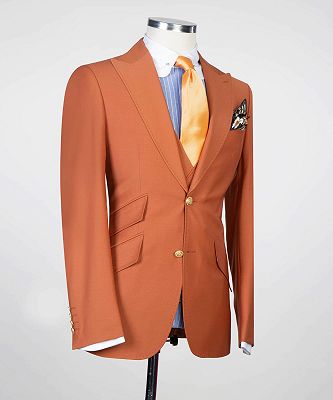 Bernard Orange Peaked Lapel Close Fitting Prom Men Suits_3