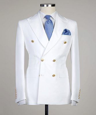 Dominic White Two Pieces Double Breasted Close Fitting Bespoke Men Suits_4