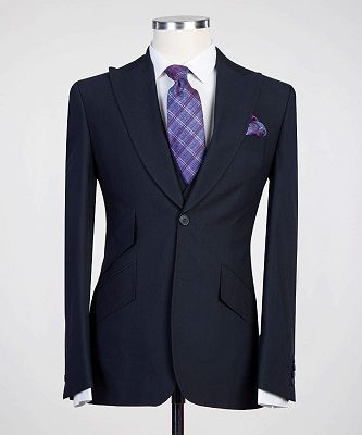 Graham Fashion Dark Navy Three Pieces Peaked Lapel Men Suits_4