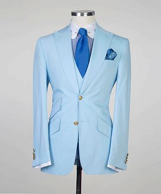 Alfred New Arrival Sky Blue Three Pieces Peaked Lapel Slim Fit Men Suits_5
