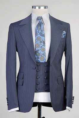 Jay Newest Navy Stripe Notched Lapel Three Pieces Men Suits_1