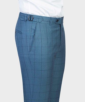 Gordon Fashion Blue Plaid Slim Fit Peaked Lapel Three Pieces Men Suits_6