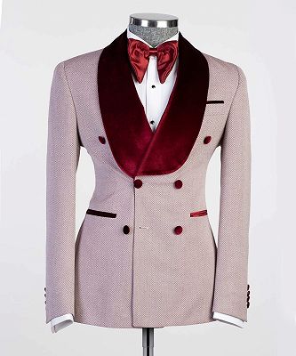 Anselm New Arrival Double Breasted Fashion Prom Suits With Burgundy Shawl Lapel_3
