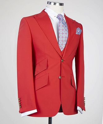 Angus New Arrival Red Peaked Lapel Three Pieces Fashion Prom Suits_3