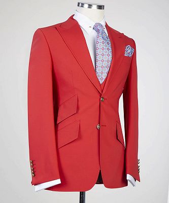 Angus New Arrival Red Peaked Lapel Three Pieces Fashion Prom Suits_3