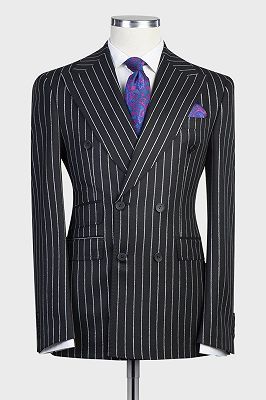 Godfrey Modern Black Stripe Double Breasted Peaked Lapel Business Men Suits