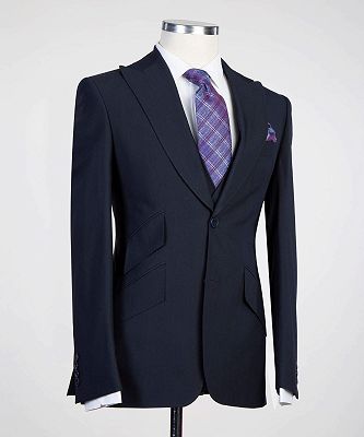 Graham Fashion Dark Navy Three Pieces Peaked Lapel Men Suits_3