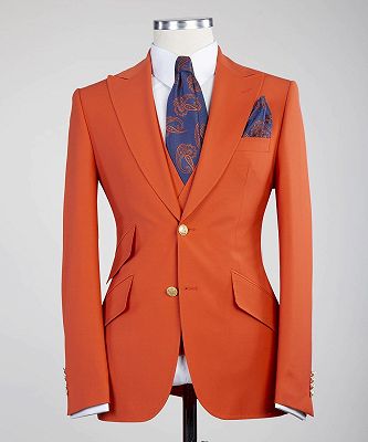 Bradford Fashion Orange Peaked Lapel Three Pieces Men Suits_4