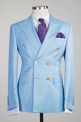 Bernie Sky Blue New Arrival Peaked Lapel Double Breasted Two Pieces Prom Suits_1