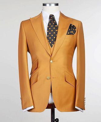 Brandon New Arrival Dark Yellow Peaked Lapel 3-Pieces Fashion Men Suits_4