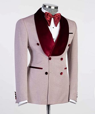 Anselm New Arrival Double Breasted Fashion Prom Suits With Burgundy Shawl Lapel_2