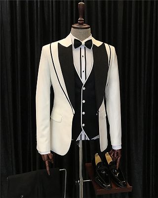 Evan Modern White Three Pieces Peaked Laple Fashion Men Suit