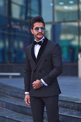 Aiden Fashion Black Two Pieces Men Suits With Velet Shawl Lapel
