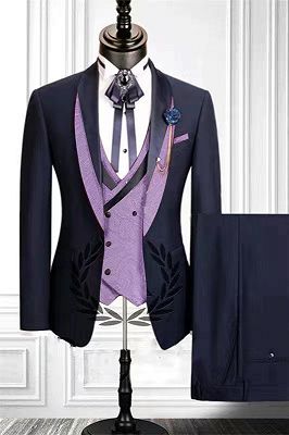 Jay Newest Navy Shawl Lapel Three Pieces Fashion Men Suits