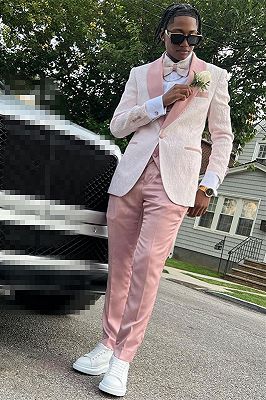 Mason Fashion Pink Shawl Lapel Jacquard Three Pieces Prom Men Suit_2