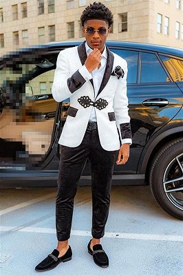 Austin Modern White Jacquard Shawl Lapel Bespoke Men Suit_2