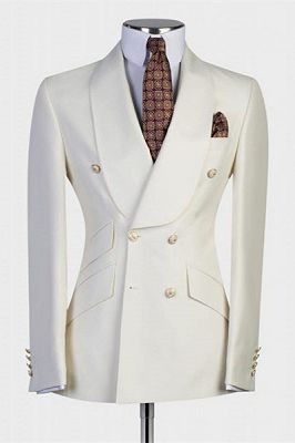 Frank Modern White Shawl Lapel Two Pieces Wedding Suits For Men_1