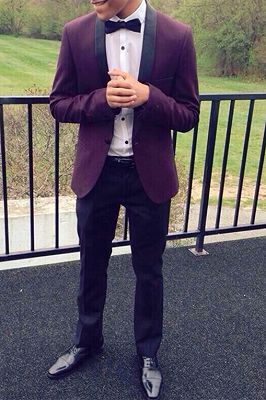 Stylish Purple Men Suits | Slim Fit Fit Prom Suit with Black Lapel