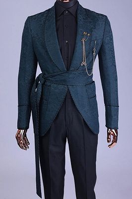 Whitehead Fashion Dark Turquoise Shawl Lapel Two Pieces Jacquard Wedding Suits
