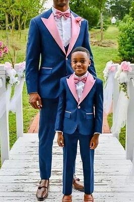 Dark Blue One Button Wedding Groom Suit with Pink Lapel