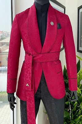 Yehudi Modern Red Shawl Lapel Two Pieces Jacquard Wedding Suits