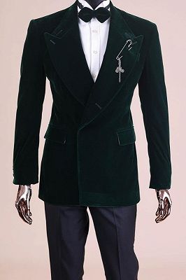 Wilbur Fancy Dark Green Peaked Lapel Two Pieces Velvet Prom Suits