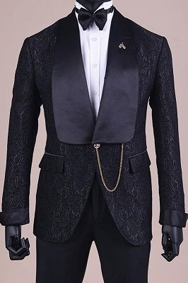 Werner Glamorous Black Jacquard Shawl Lapel Two Pieces Wedding Suits_1