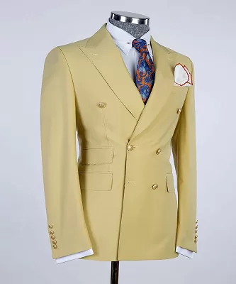 Robert Stylish Champagne Peaked Lapel Double Breasted Prom Suits_2