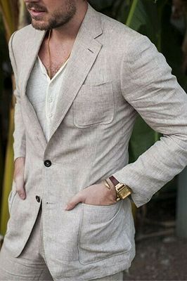 Summer Fashion Khaki Linen Suit For Men | Casual Prom Dinner Groom Wedding Tuxeds
