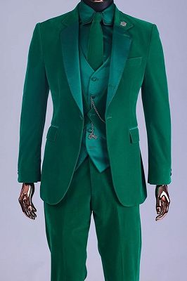 Wheeler Fashion Green Notched Lapel Three Pieces Velvet Prom Suits
