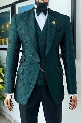 Warren Dark Green Notched Lapel Three Pieces Close Fitting Prom Suits_1