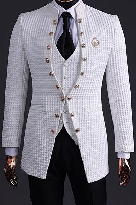 Wayne Stylish White Plaid Three Pieces Men Suits For Prom