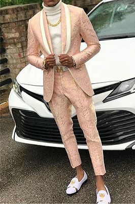 Pink Jacquard Men Suit for Prom Online | Shawl Lapel Prom Outfit