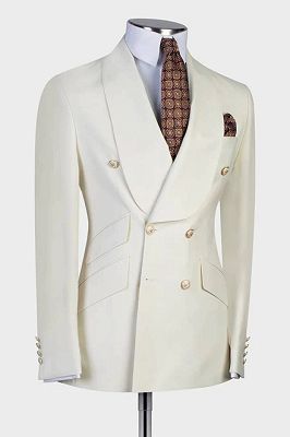 Frank Modern White Shawl Lapel Two Pieces Wedding Suits For Men_2