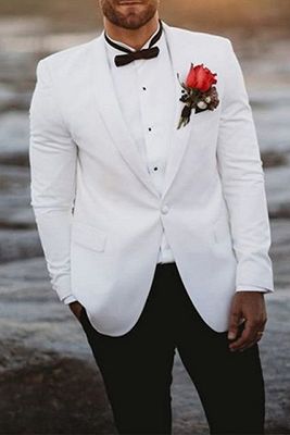 White Mens Wedding Suits Groom Tuxedos | Vintage Two Pieces Slim Fit Groomsmen Wear