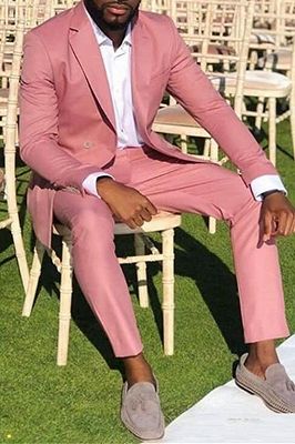 Pink Notched Lapel Two Pieces Slim Fit Men's Suit for Prom
