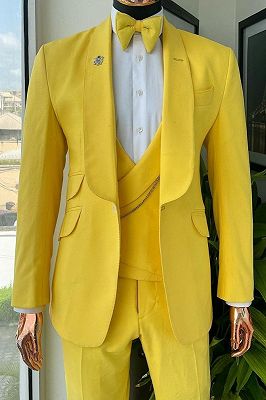 Ware New Arrival Yellow Shawl Lapel Three Pieces Wedding Suits_1