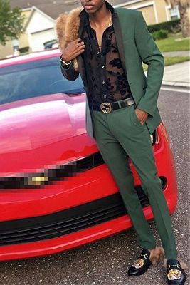 Bespoke Dark Green Men Suits Two Pieces Black Silk Shawl Prom Outfit