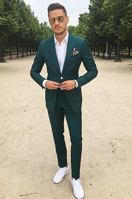 Byron Dark Green Peaked Lapel Slim Fit Men Suit for Prom