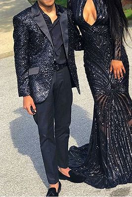 Black Sequins Men Suit Online | Unique Peak Lapel Two Piece Prom Outfits