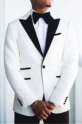 Jonathan White Jacquard Peaked Lapel Wedding Groom Suit | Allaboutsuit