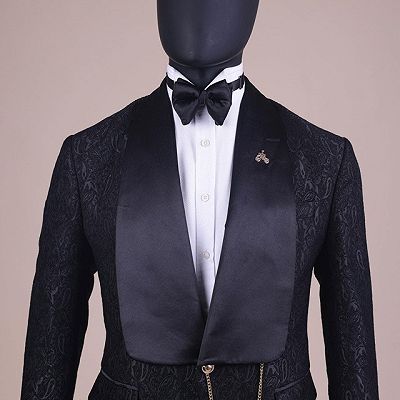 New Arrival Black jacquard Shawl Lapel Wedding Groom Suits_2