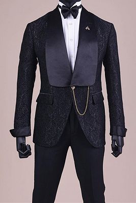 New Arrival Black jacquard Shawl Lapel Wedding Groom Suits_1