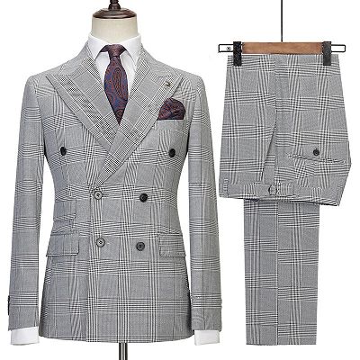 Fashion Black Double Breasted Plaid Close Fitting Men Suits | Allaboutsuit